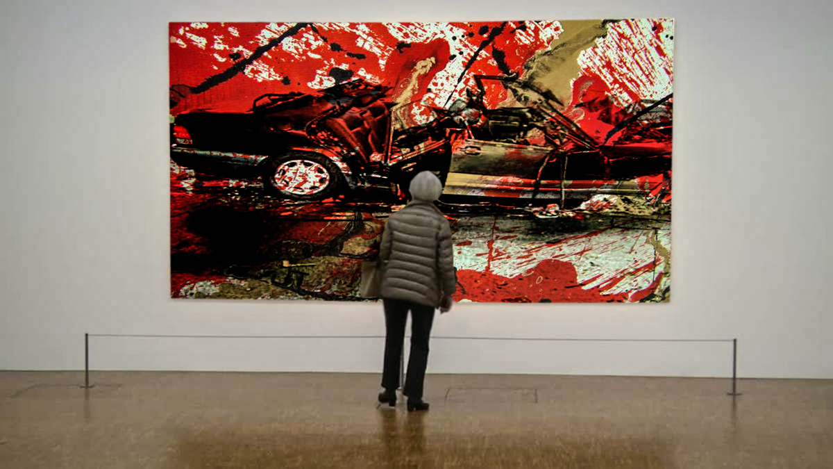T may looking at the Crash Painting